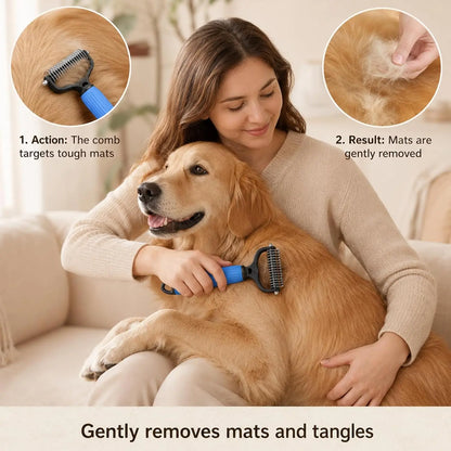 Dual-Sided Stainless Steel Dematting Slicker Comb for Cats and Dogs - Undercoat Rake Grooming Tool for Thick and Long Hair, Effectively Removes Tangles, Knots, and Loose Fur While Reducing Shedding