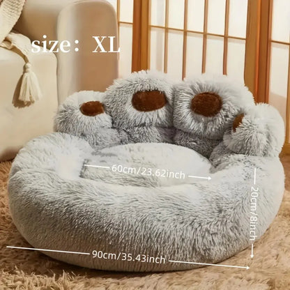 Plush Calming Pet Bed, Paw-Shaped round Faux Fur, Anti-Slip, Washable, for Dogs & Cats, Small/Medium