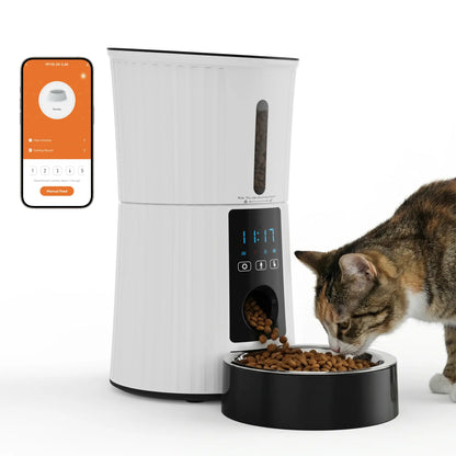 4L Automatic Cat Feeder, Dog Food Dispenser with APP Control, Black | 2.4G Wifi, 10S Voice Recorder, Dual Power, Desiccant Bag, Stainless Steel Bowl, Programmable Feeder for Small Cats and Dogs