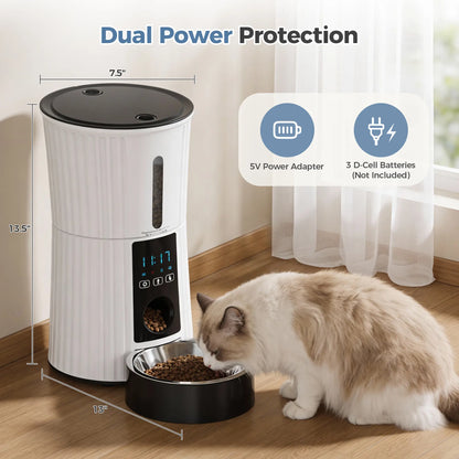 4L Automatic Cat Feeder, Dog Food Dispenser with APP Control, Black | 2.4G Wifi, 10S Voice Recorder, Dual Power, Desiccant Bag, Stainless Steel Bowl, Programmable Feeder for Small Cats and Dogs