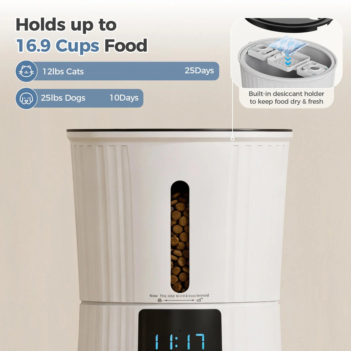 4L Automatic Cat Feeder, Dog Food Dispenser with APP Control, Black | 2.4G Wifi, 10S Voice Recorder, Dual Power, Desiccant Bag, Stainless Steel Bowl, Programmable Feeder for Small Cats and Dogs