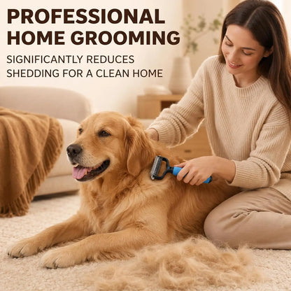 Dual-Sided Stainless Steel Dematting Slicker Comb for Cats and Dogs - Undercoat Rake Grooming Tool for Thick and Long Hair, Effectively Removes Tangles, Knots, and Loose Fur While Reducing Shedding