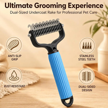 Dual-Sided Stainless Steel Dematting Slicker Comb for Cats and Dogs - Undercoat Rake Grooming Tool for Thick and Long Hair, Effectively Removes Tangles, Knots, and Loose Fur While Reducing Shedding