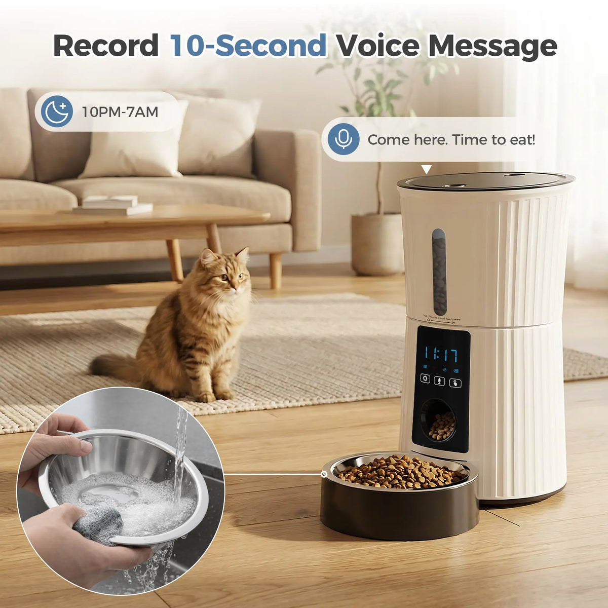4L Automatic Cat Feeder, Dog Food Dispenser with APP Control, Black | 2.4G Wifi, 10S Voice Recorder, Dual Power, Desiccant Bag, Stainless Steel Bowl, Programmable Feeder for Small Cats and Dogs