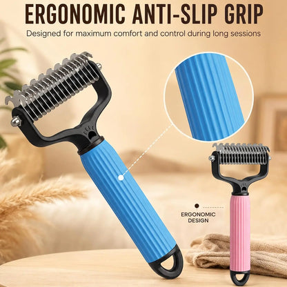 Dual-Sided Stainless Steel Dematting Slicker Comb for Cats and Dogs - Undercoat Rake Grooming Tool for Thick and Long Hair, Effectively Removes Tangles, Knots, and Loose Fur While Reducing Shedding