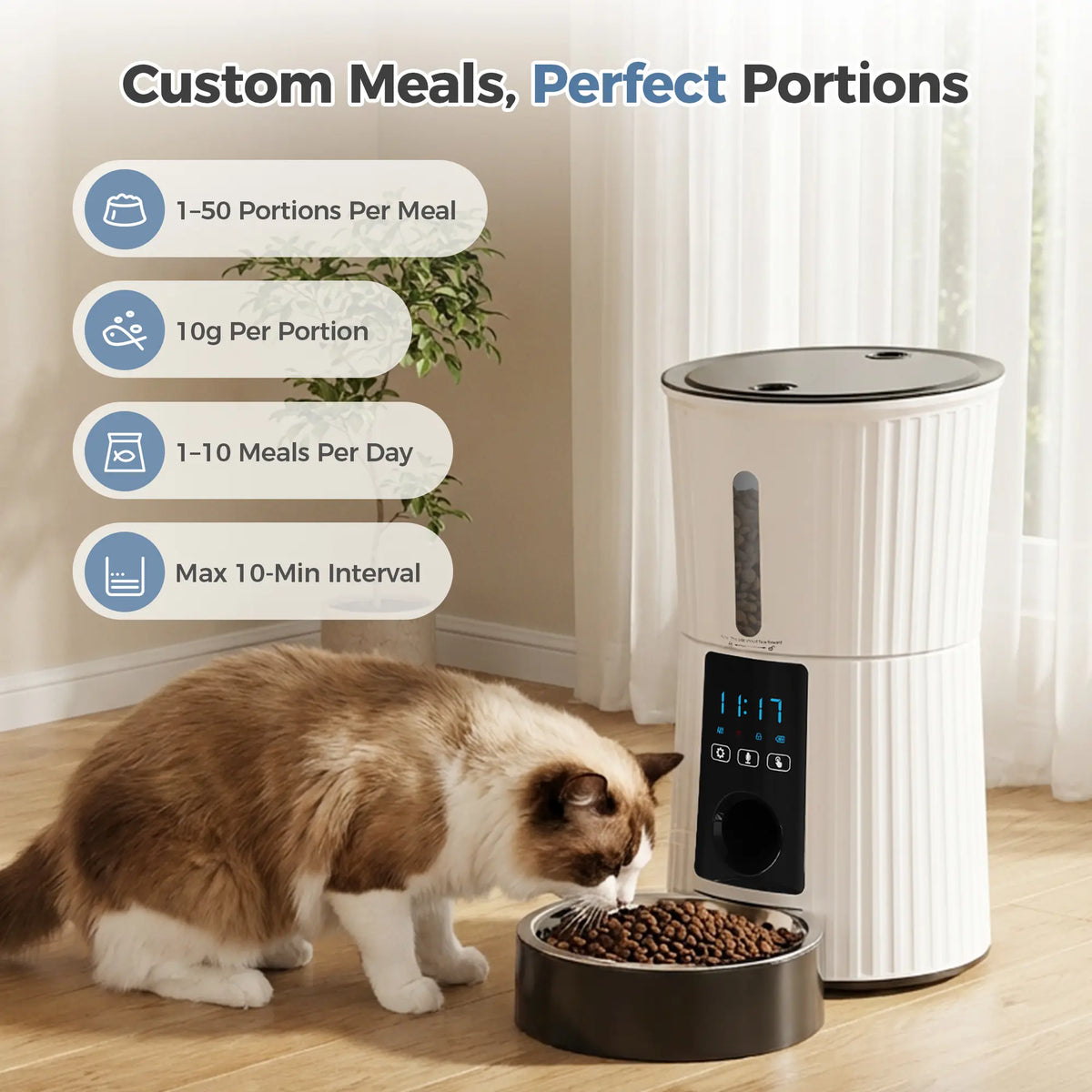4L Automatic Cat Feeder, Dog Food Dispenser with APP Control, Black | 2.4G Wifi, 10S Voice Recorder, Dual Power, Desiccant Bag, Stainless Steel Bowl, Programmable Feeder for Small Cats and Dogs