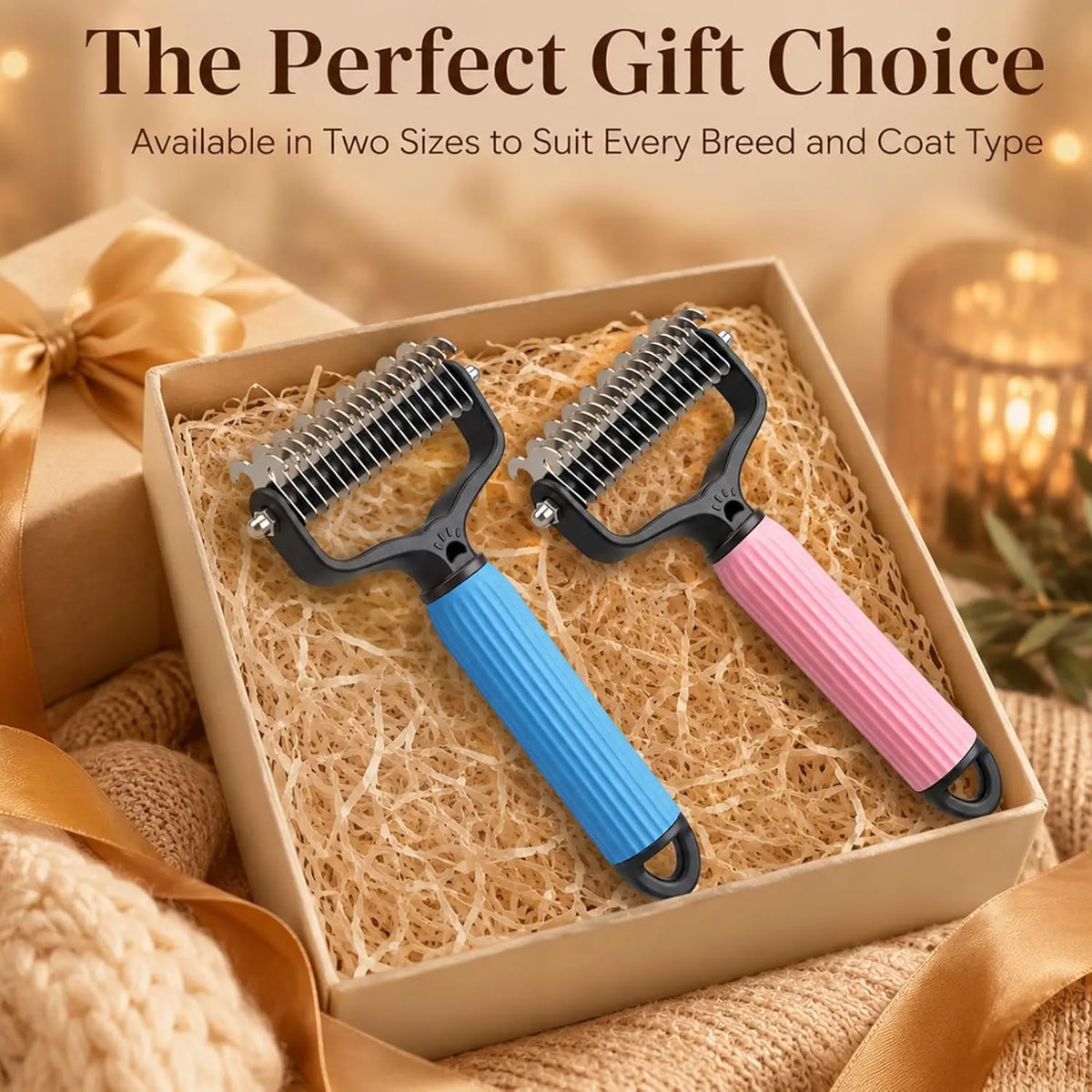 Dual-Sided Stainless Steel Dematting Slicker Comb for Cats and Dogs - Undercoat Rake Grooming Tool for Thick and Long Hair, Effectively Removes Tangles, Knots, and Loose Fur While Reducing Shedding