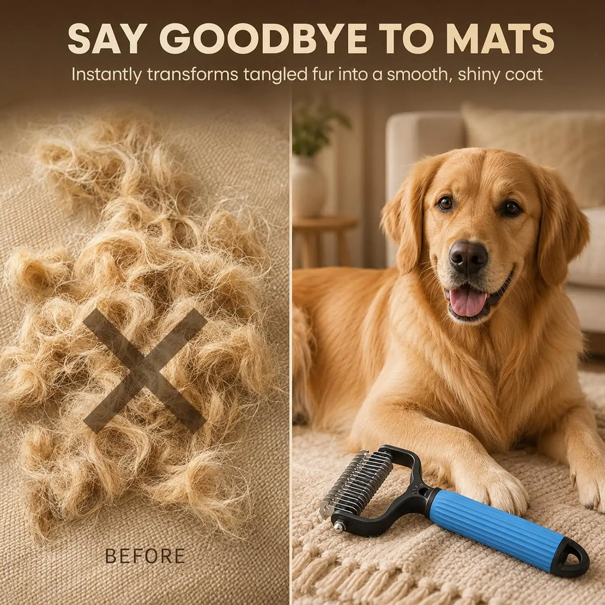 Dual-Sided Stainless Steel Dematting Slicker Comb for Cats and Dogs - Undercoat Rake Grooming Tool for Thick and Long Hair, Effectively Removes Tangles, Knots, and Loose Fur While Reducing Shedding