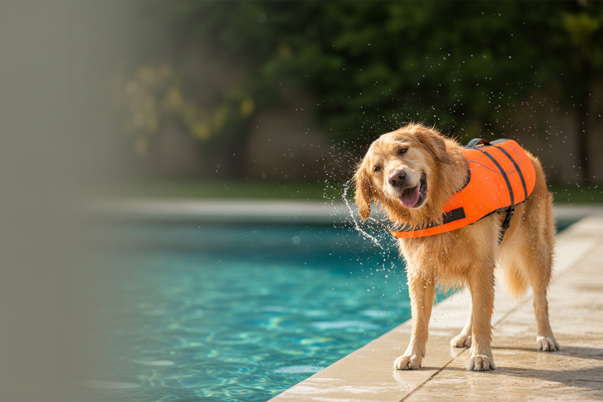 Golden Retriever com Colete Salva-Vidas